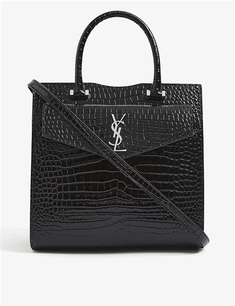 black croc uptown pouch ysl|st laurent crocodile embossed leather.